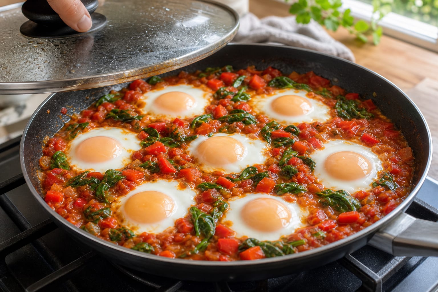 Turkish-Inspired Menemen Breakfast Pittas cooking step 4: Cook the eggs.