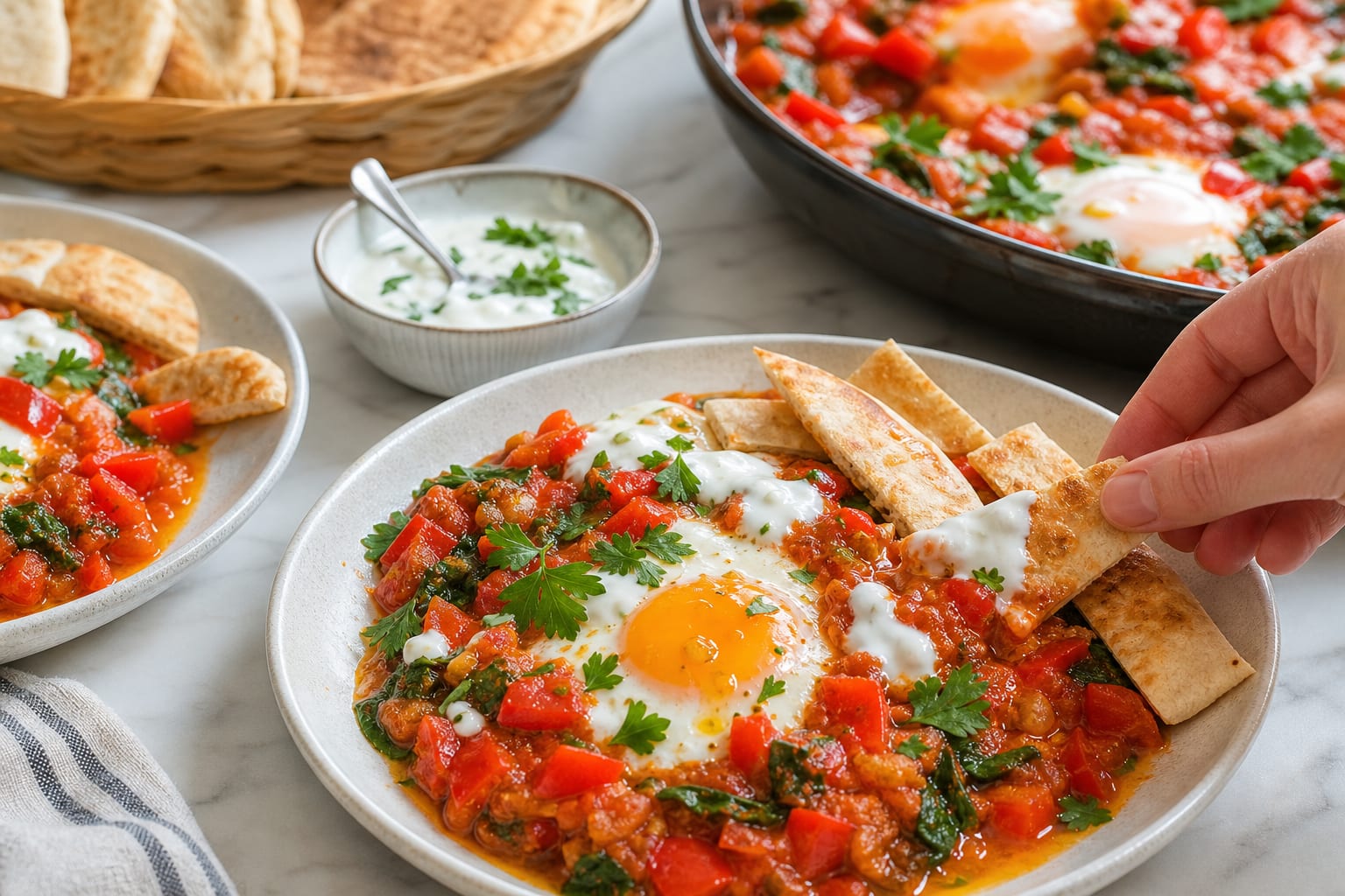 Turkish-Inspired Menemen Breakfast Pittas cooking step 6: Serve with pittas.