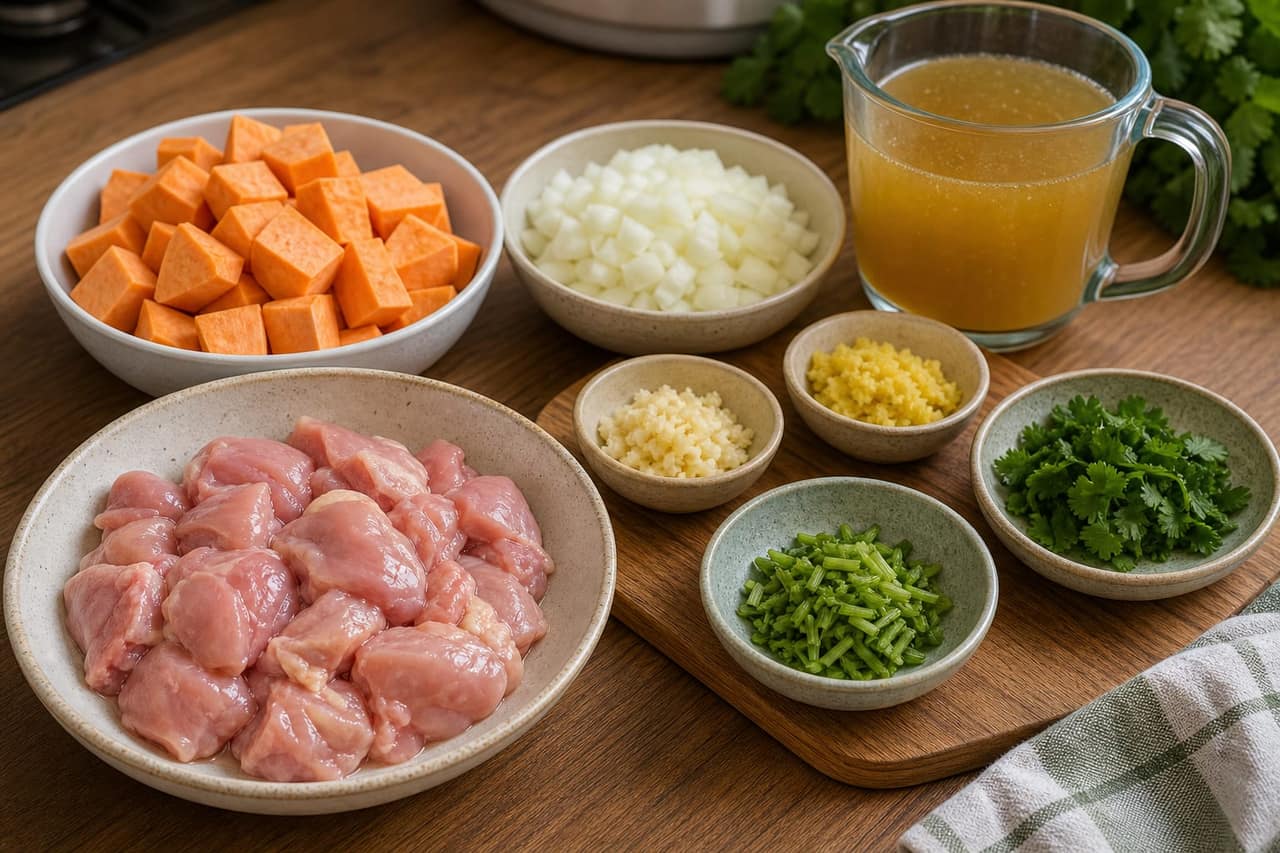 West African-Inspired Peanut Chicken Stew cooking step 1: Prepare the stew ingredients.