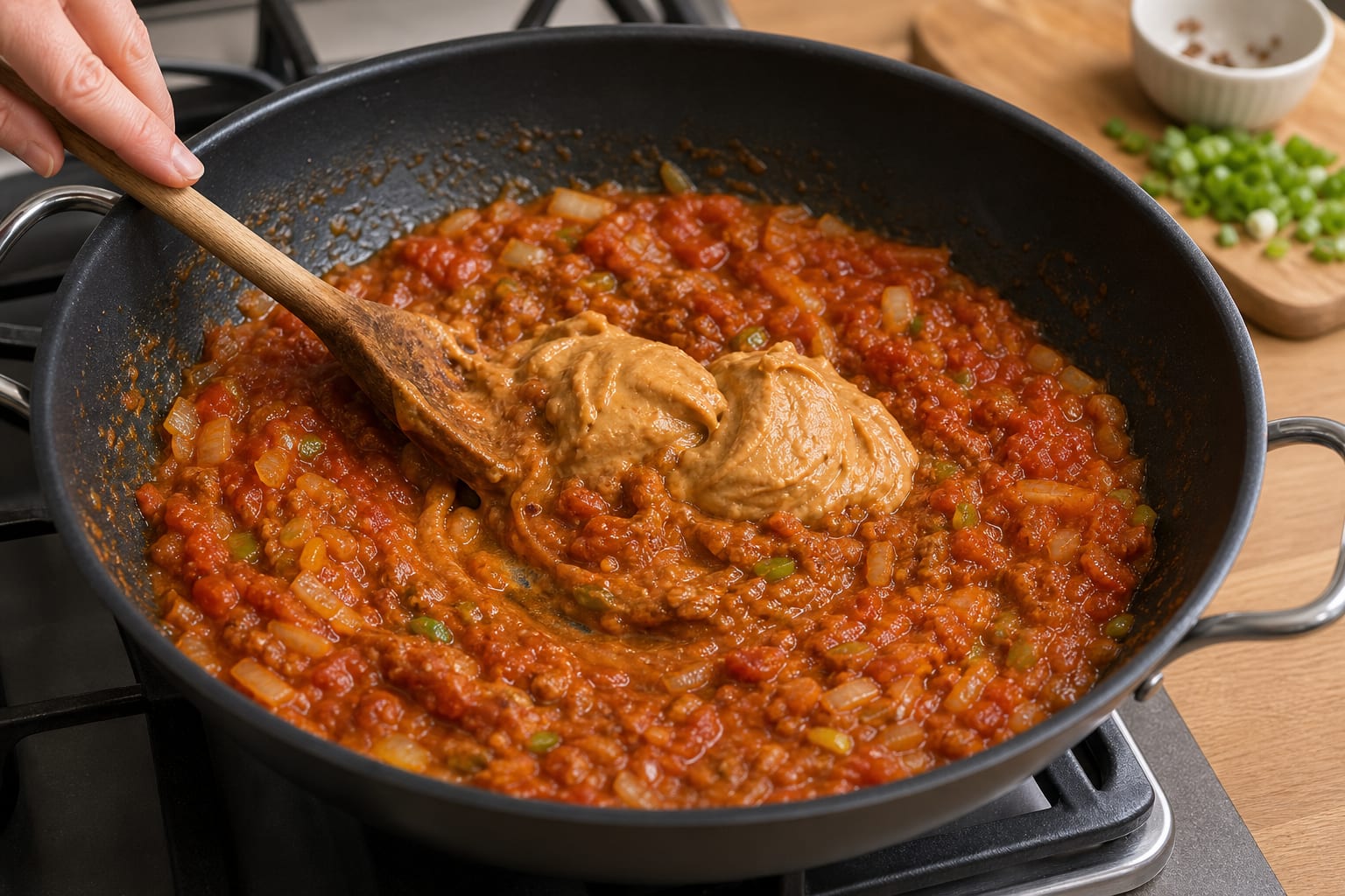 West African-Inspired Peanut Chicken Stew cooking step 4: Build the peanut base.