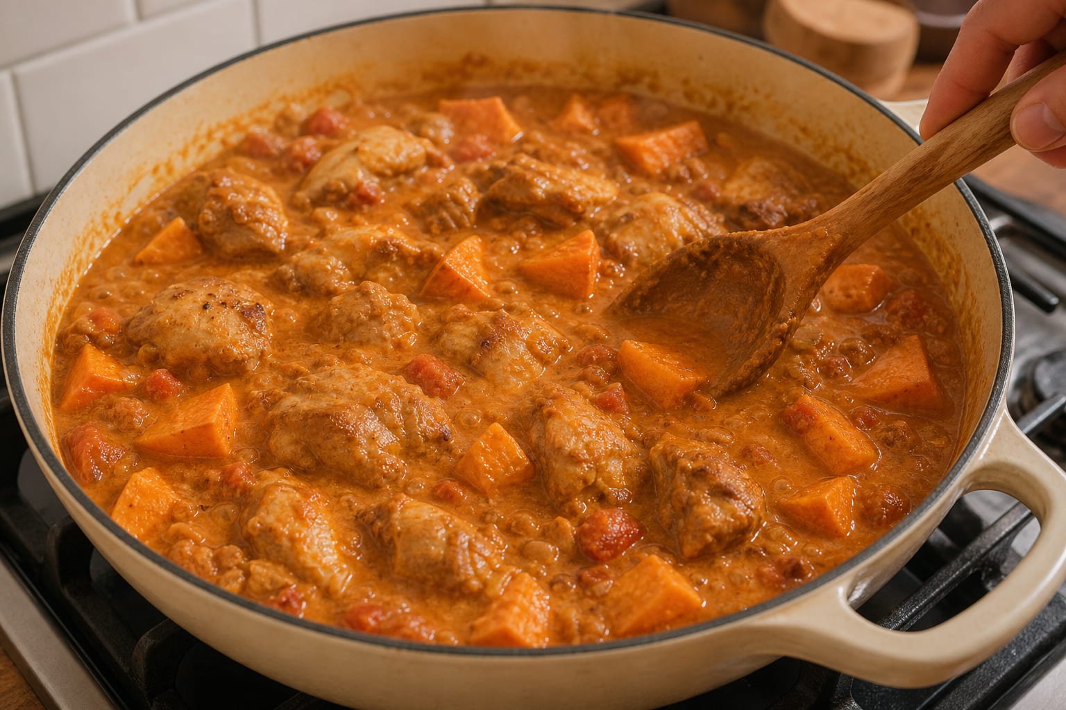 West African-Inspired Peanut Chicken Stew cooking step 5: Simmer the stew.