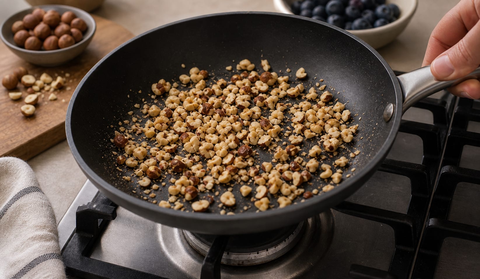 Fragrant Blueberry Cinnamon Hazelnut Porridge with Yoghurt cooking guide image for toast the topping.