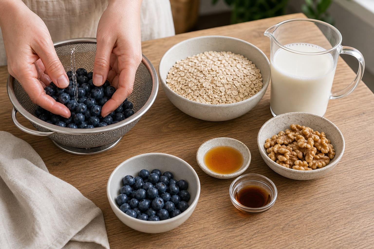 Blueberry Vanilla Walnut Porridge cooking step 1: Prepare the fruit.