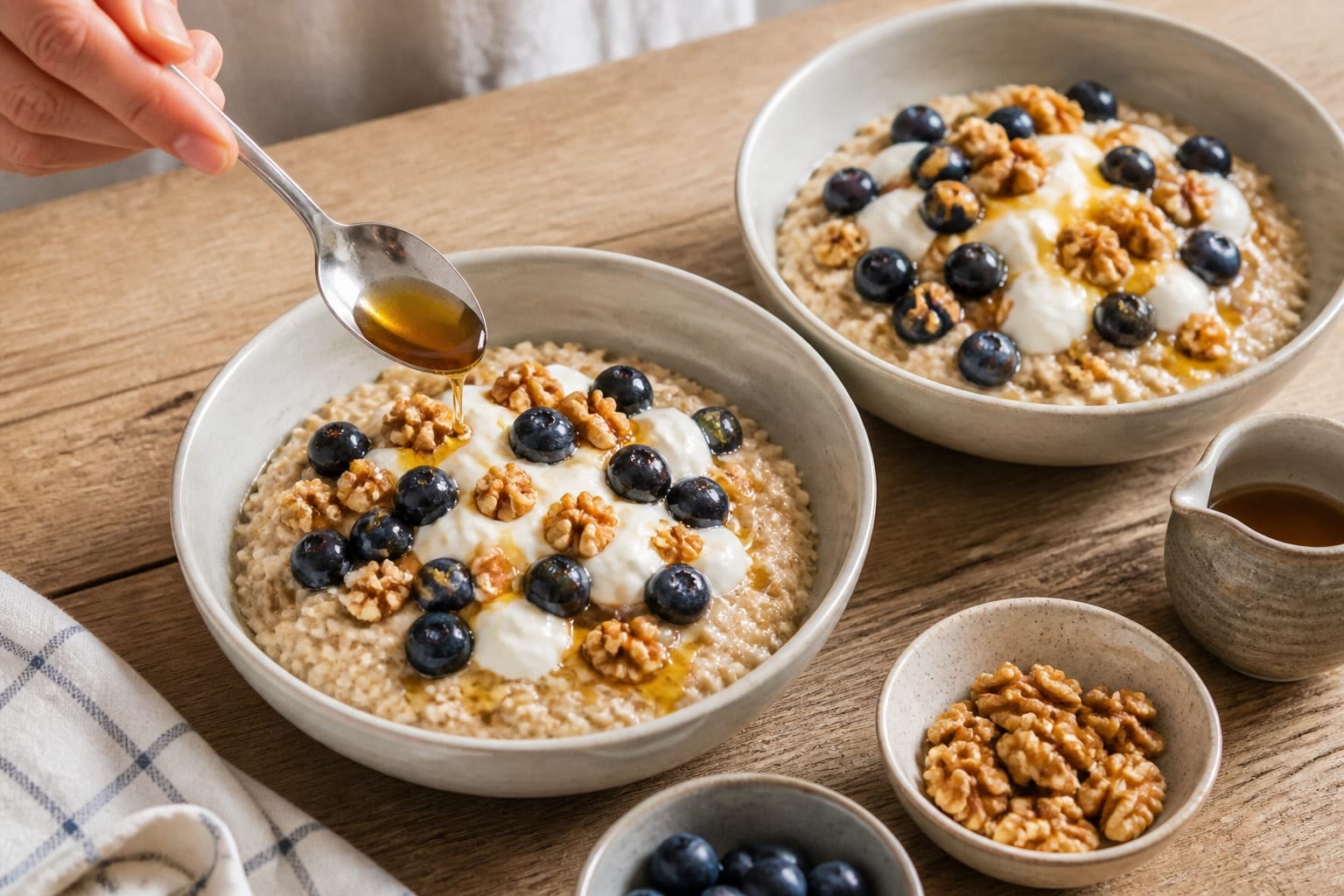Blueberry Vanilla Walnut Porridge cooking step 5: Finish the bowls.