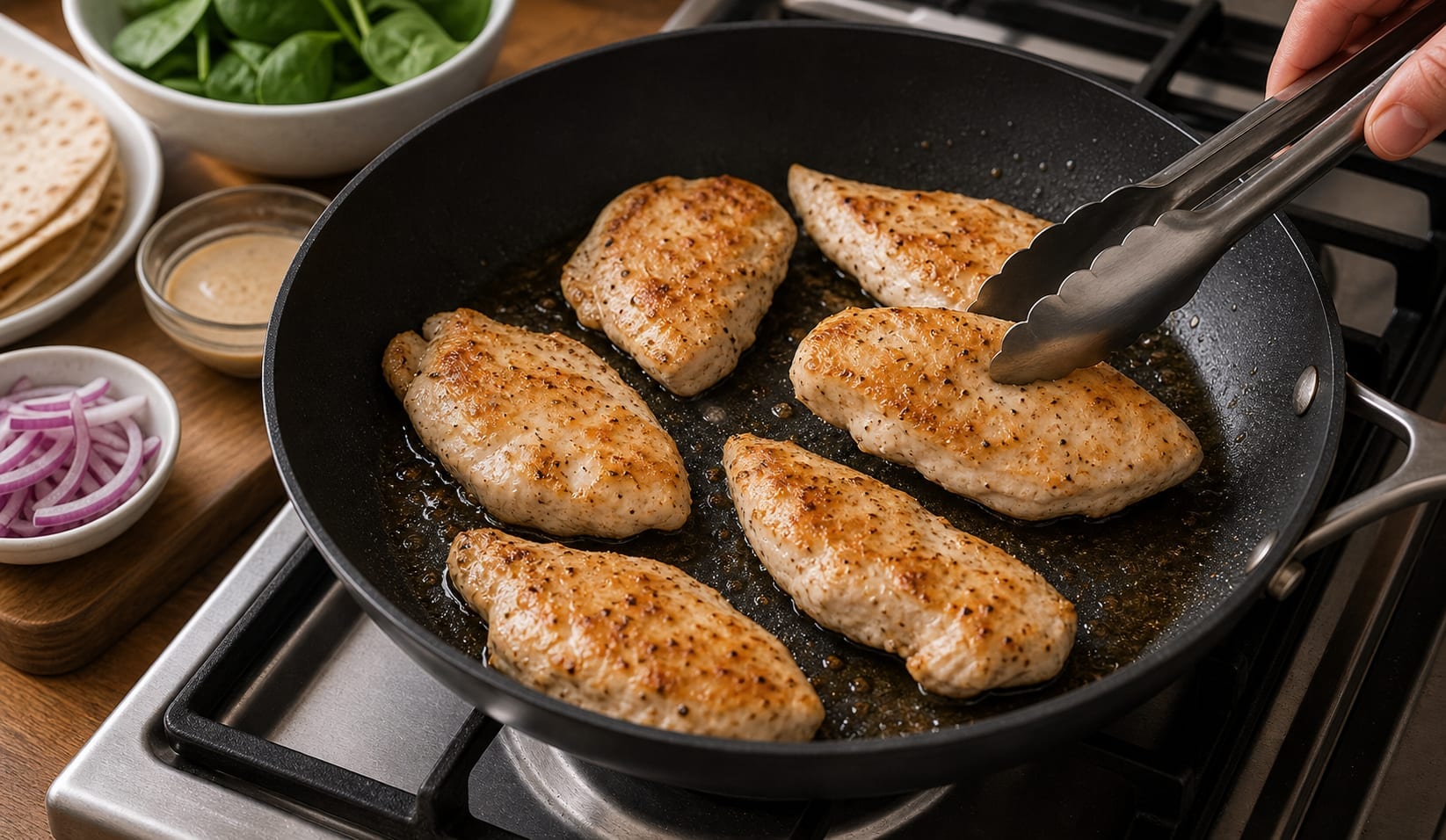 Chicken Avocado Tahini Wraps cooking step 2: Cook the protein.