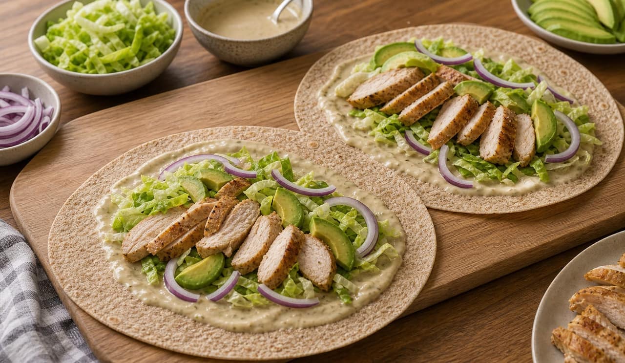 Chicken Avocado Tahini Wraps cooking step 4: Fill the wraps.