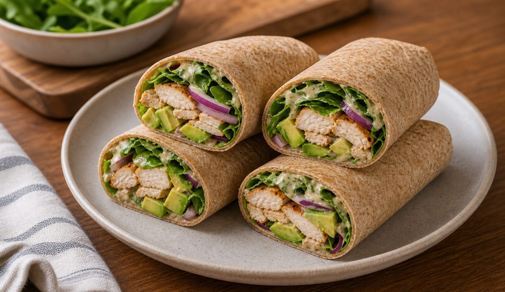 Chicken Avocado Tahini Wraps cooking step 5: Roll and pack.