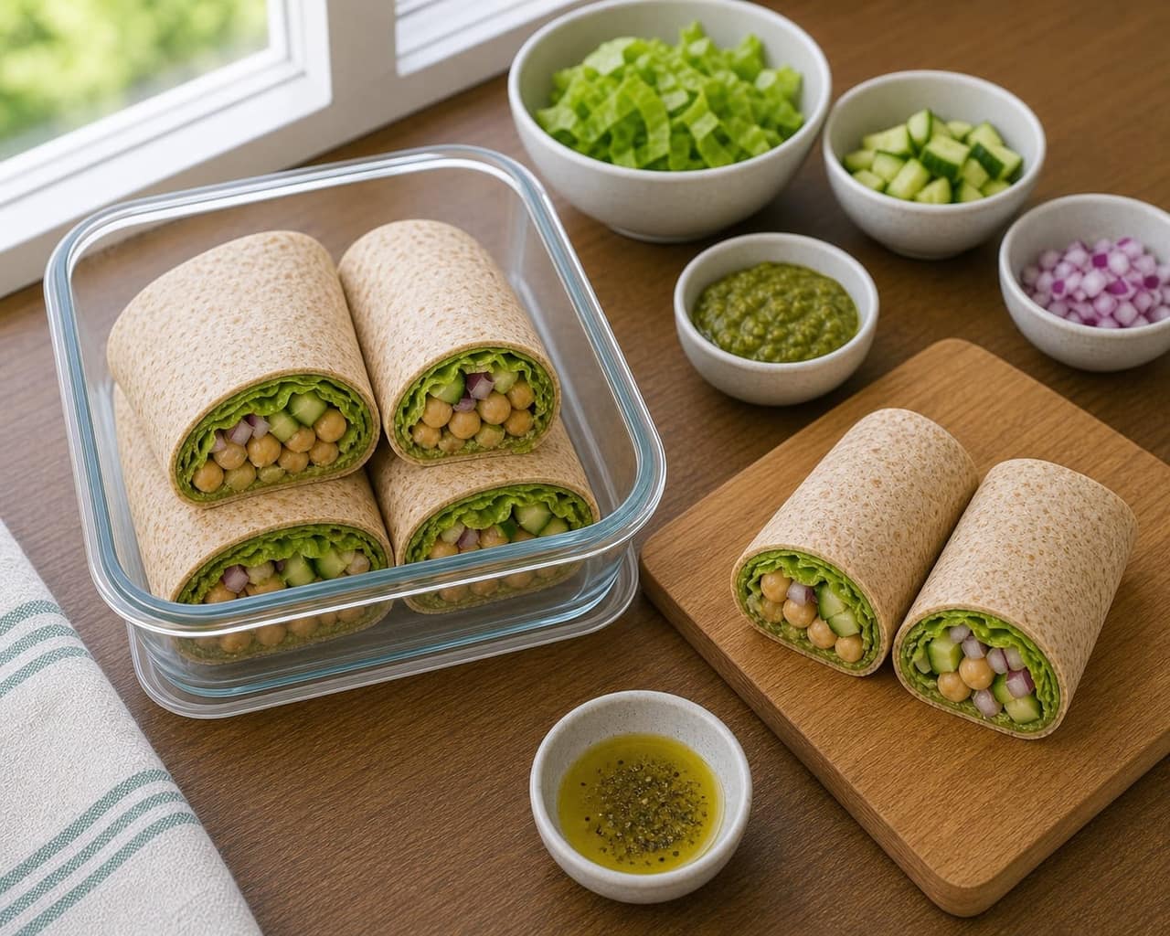 Chickpea Cucumber Pesto Wraps cooking step 5: Roll and pack.