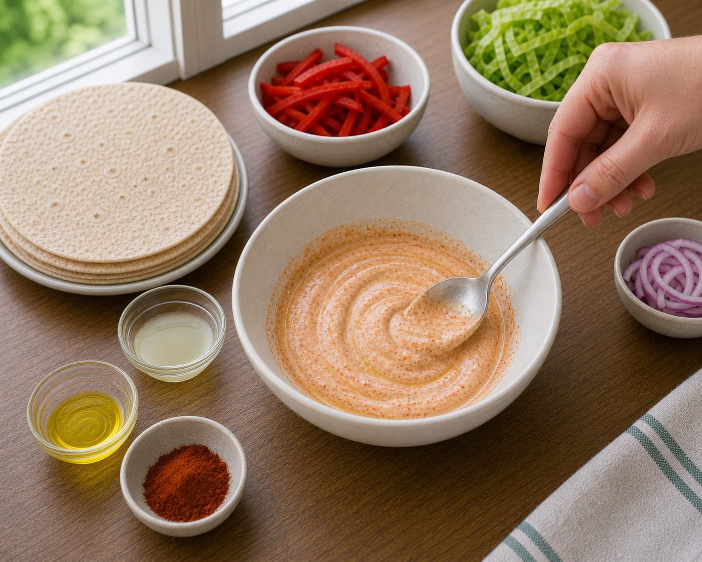 Chickpea Pepper Yoghurt Wraps cooking step 3: Make the dressing.