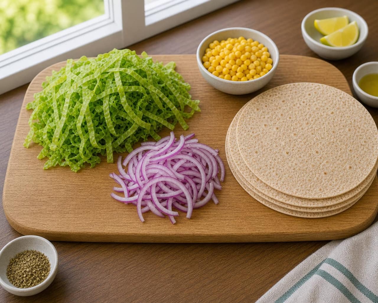 Chickpea Sweetcorn Lemon Wraps cooking step 1: Prepare the vegetables.