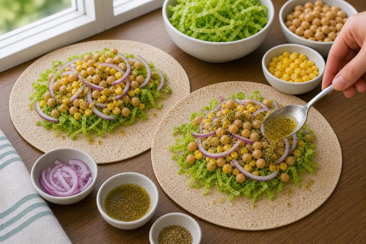 Chickpea Sweetcorn Lemon Wraps cooking step 4: Fill the wraps.