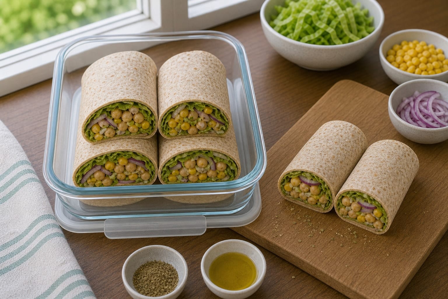 Chickpea Sweetcorn Lemon Wraps cooking step 5: Roll and pack.