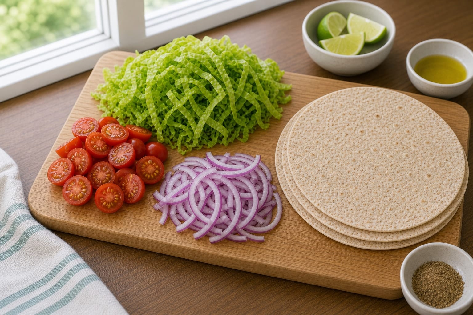 Chickpea Tomato Lime Wraps cooking step 1: Prepare the vegetables.