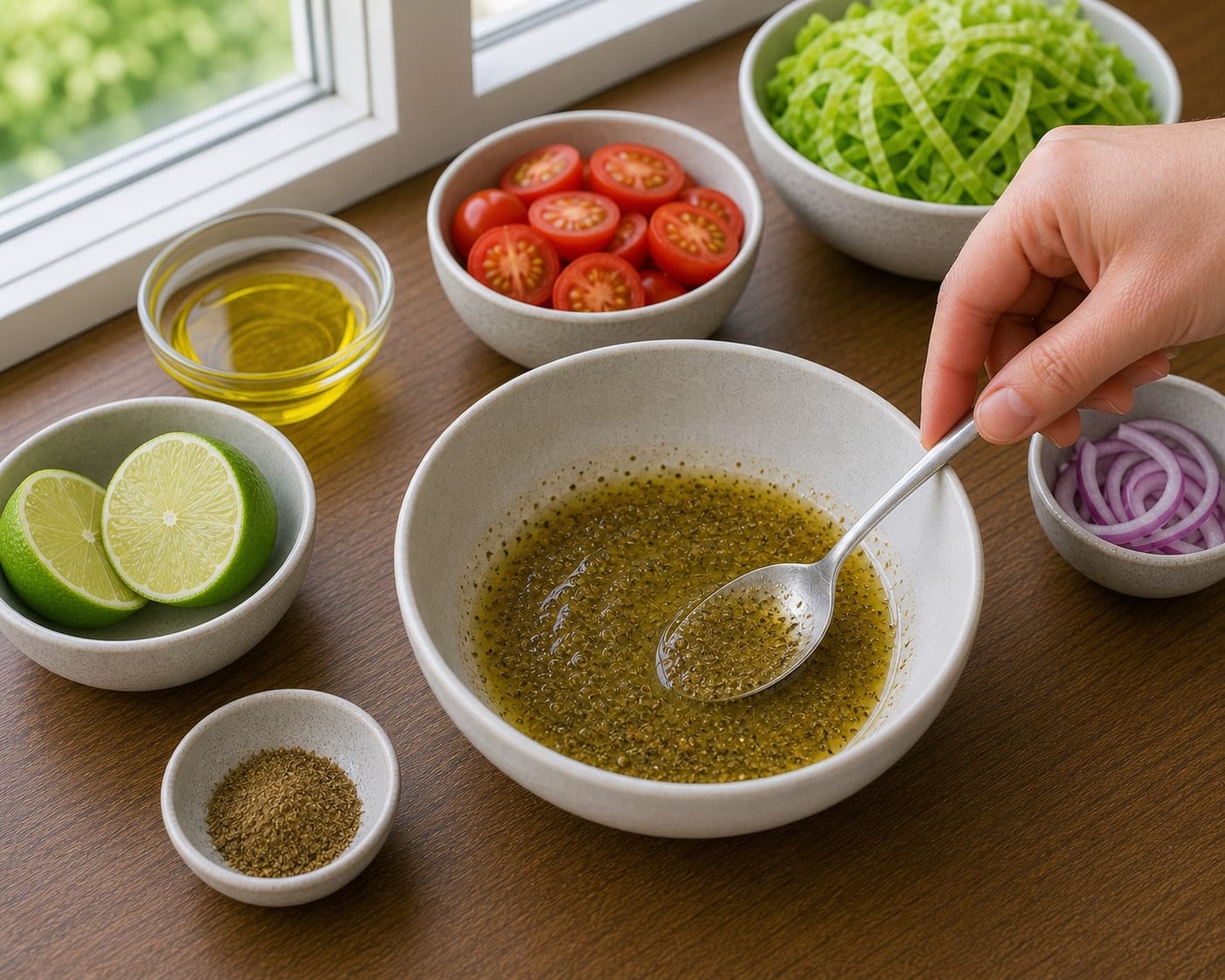 Chickpea Tomato Lime Wraps cooking step 3: Make the dressing.