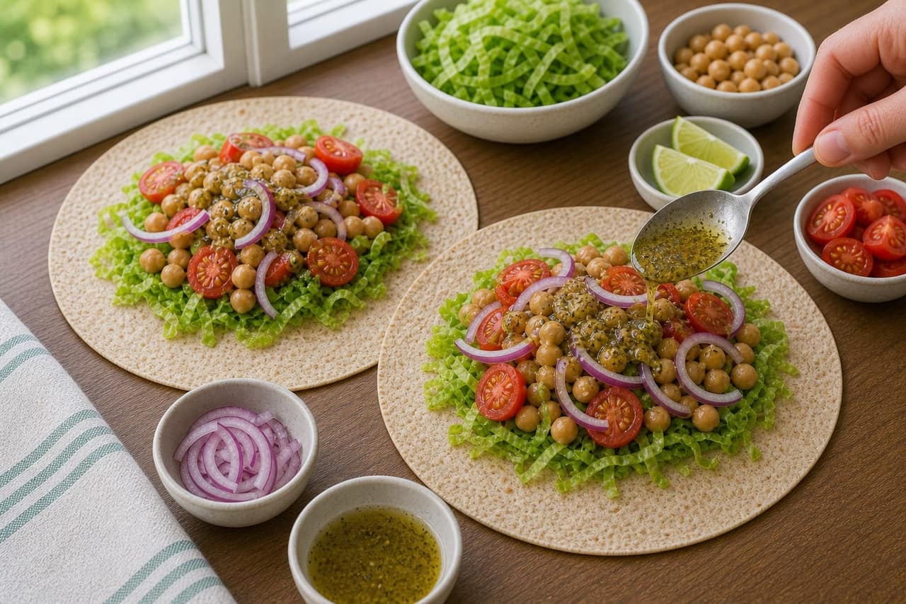 Chickpea Tomato Lime Wraps cooking step 4: Fill the wraps.
