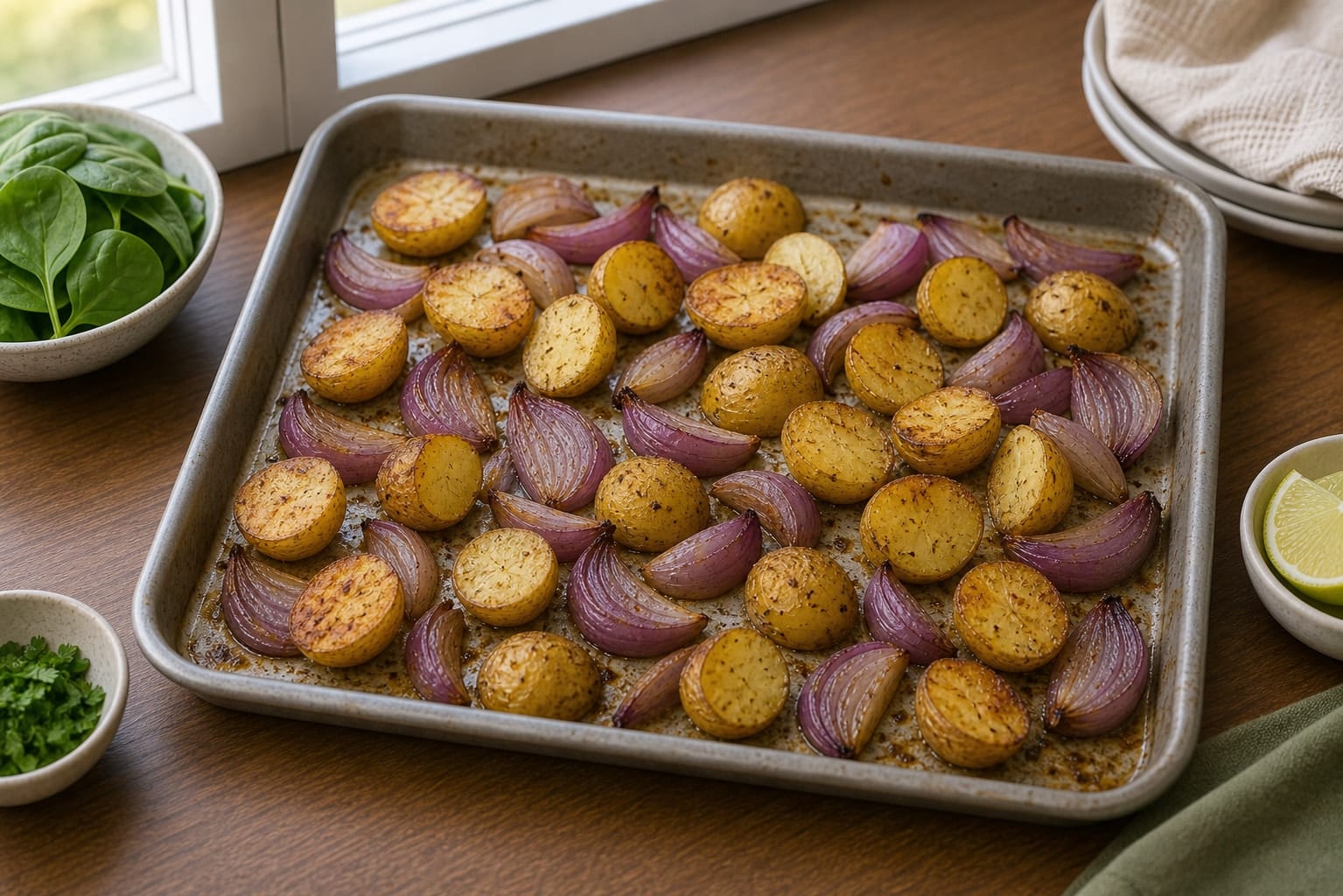Cumin Turkey Spinach Traybake cooking step 3: Roast the vegetables.