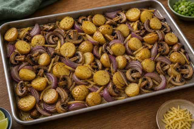 Ginger Turkey Mushroom Traybake cooking step 3: Roast the vegetables.