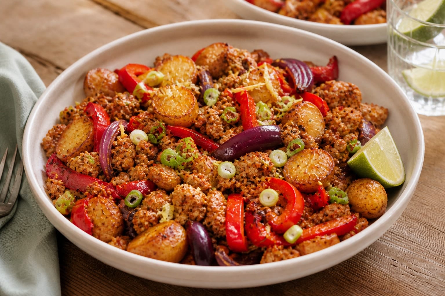Ginger Turkey Pepper Traybake plated and ready to serve.