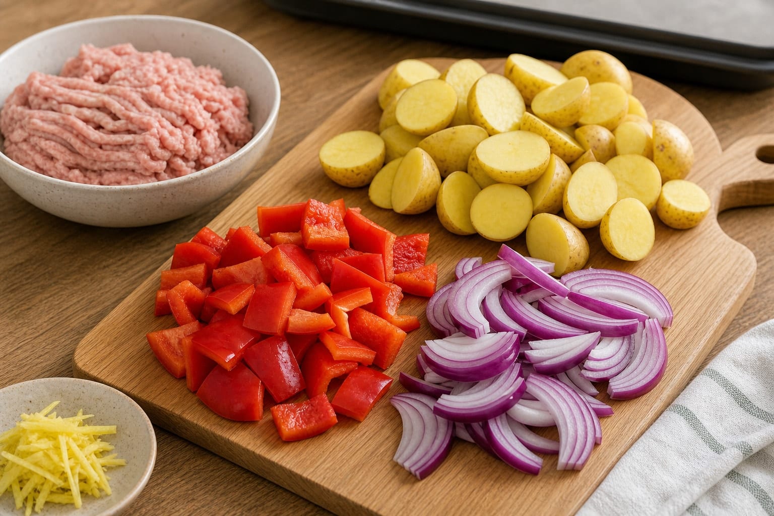 Ginger Turkey Pepper Traybake cooking step 1: Prepare the tray.