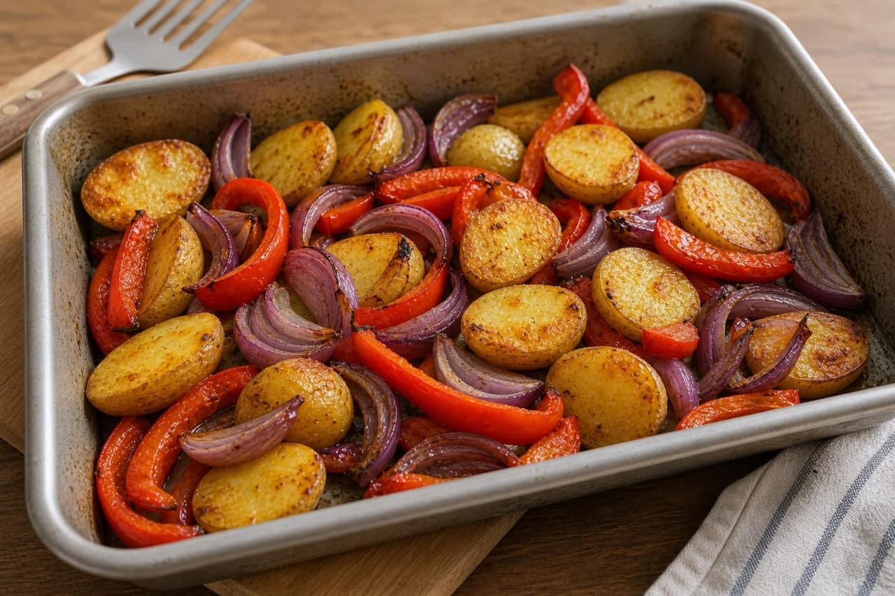 Ginger Turkey Pepper Traybake cooking step 3: Roast the vegetables.