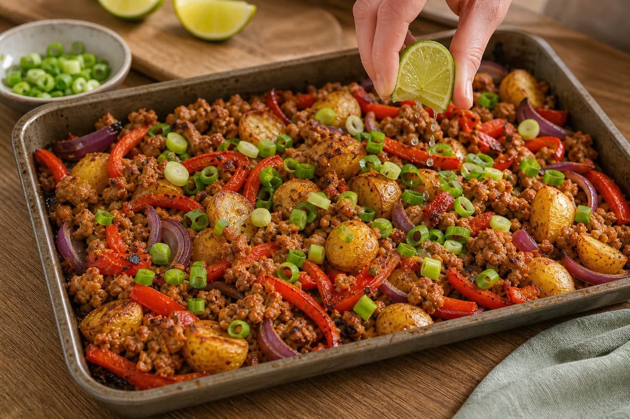 Ginger Turkey Pepper Traybake cooking step 5: Add freshness.