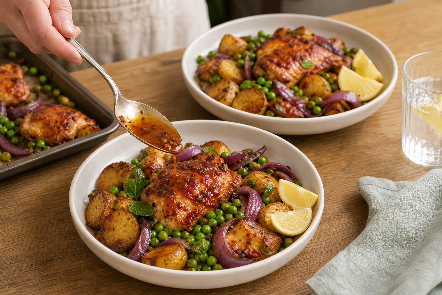 Harissa Chicken Pea Traybake cooking step 6: Serve.