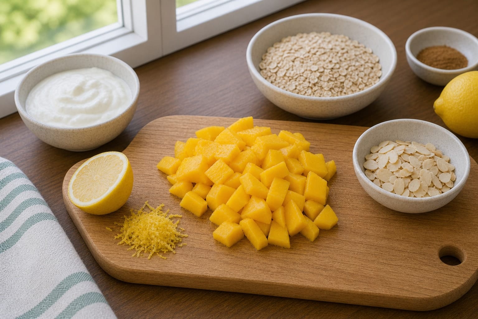 Mango Almond Yoghurt Pots cooking step 1: Prepare the fruit.
