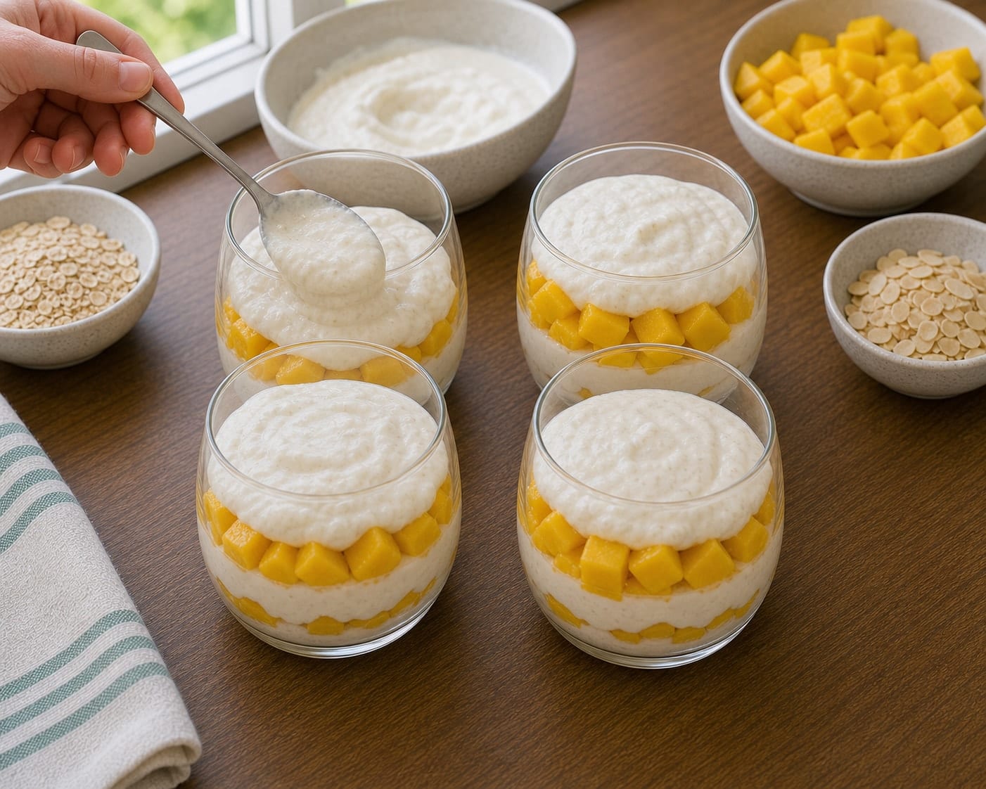 Mango Almond Yoghurt Pots cooking step 4: Layer the pots.