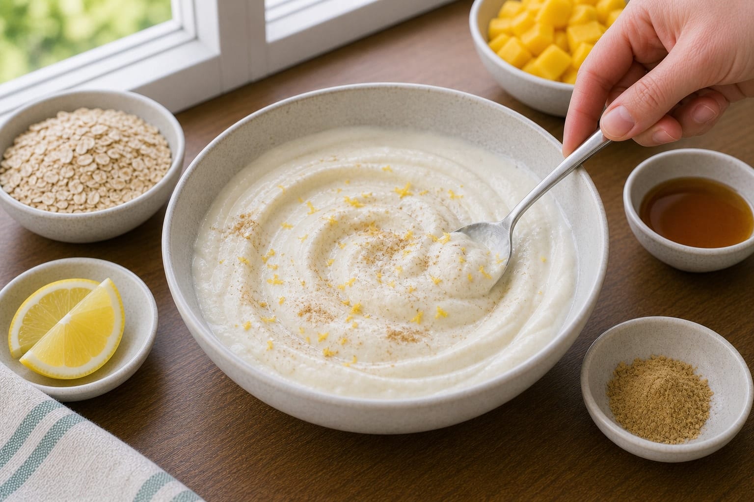 Mango Pumpkin Seed Yoghurt Pots cooking step 2: Flavour the yoghurt.