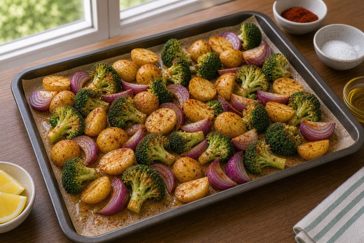 Paprika Turkey Broccoli Traybake cooking step 2: Season the base.