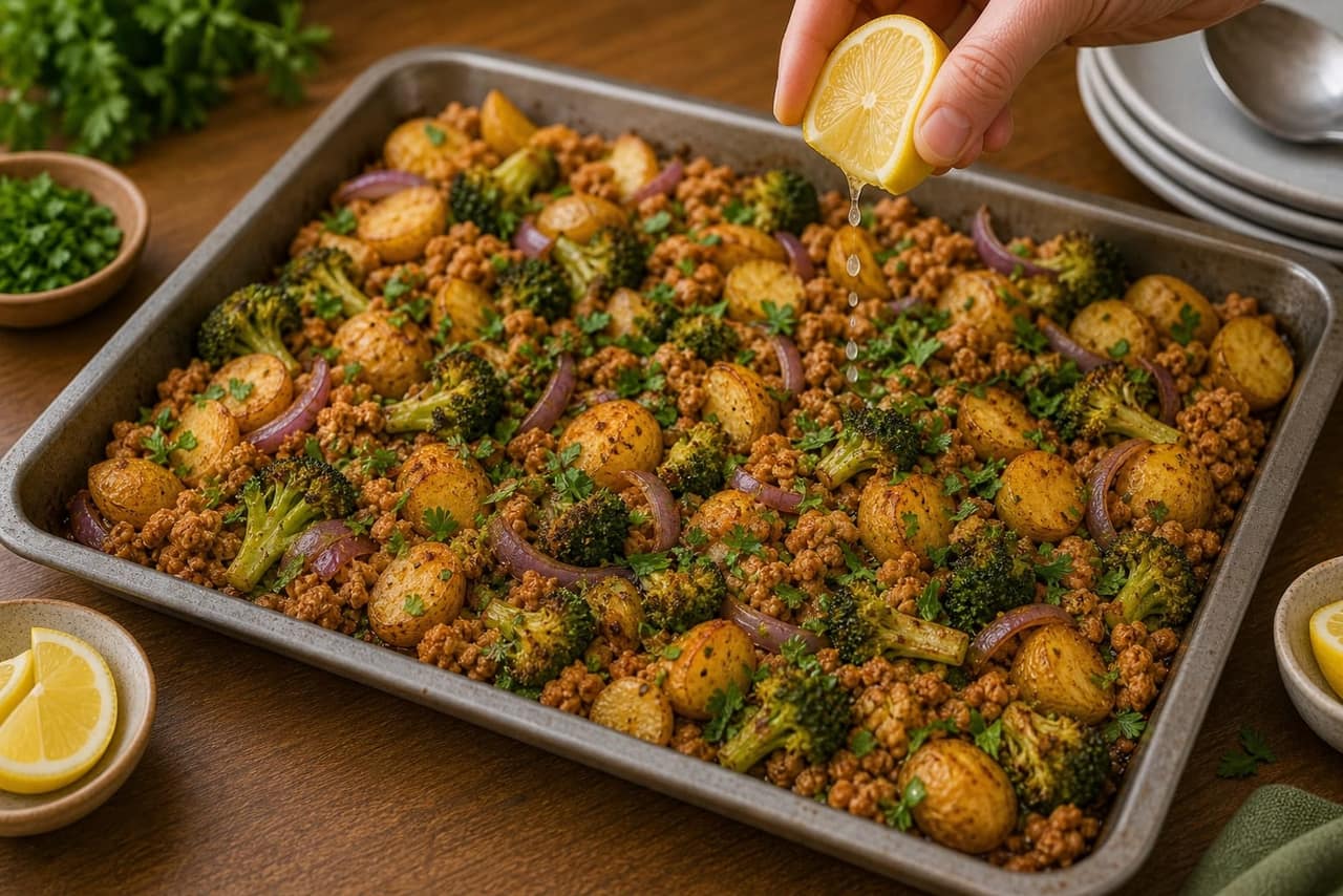 Paprika Turkey Broccoli Traybake cooking step 5: Add freshness.
