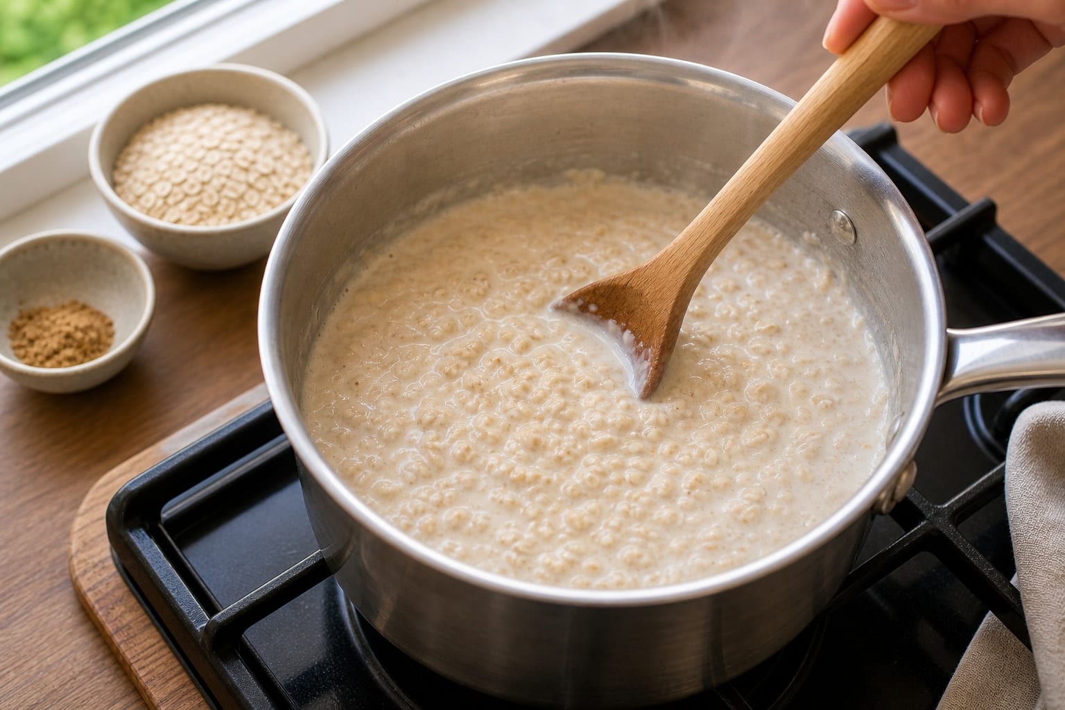 Raspberry Ginger Sunflower Seed Porridge cooking step 2: Simmer the oats.