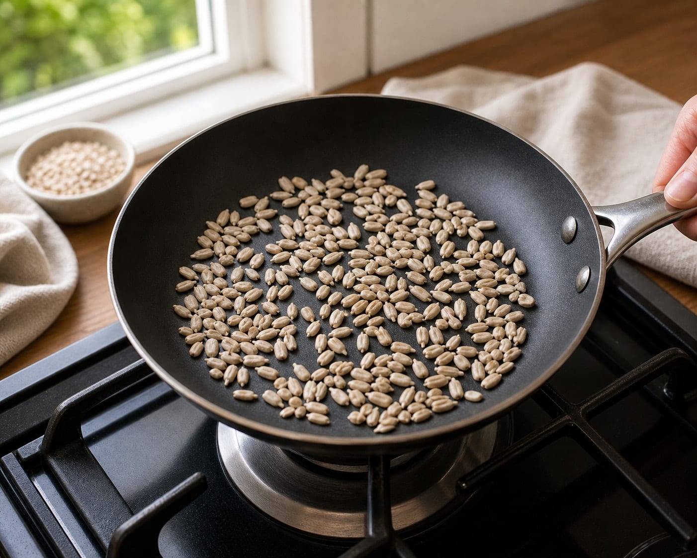 Raspberry Ginger Sunflower Seed Porridge cooking step 4: Toast the topping.