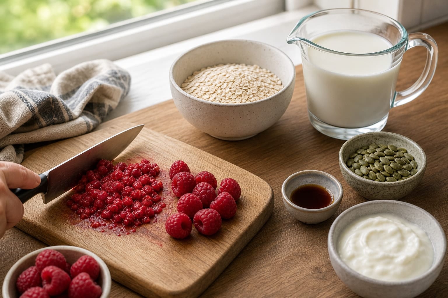 Raspberry Vanilla Pumpkin Seed Porridge cooking step 1: Prepare the fruit.