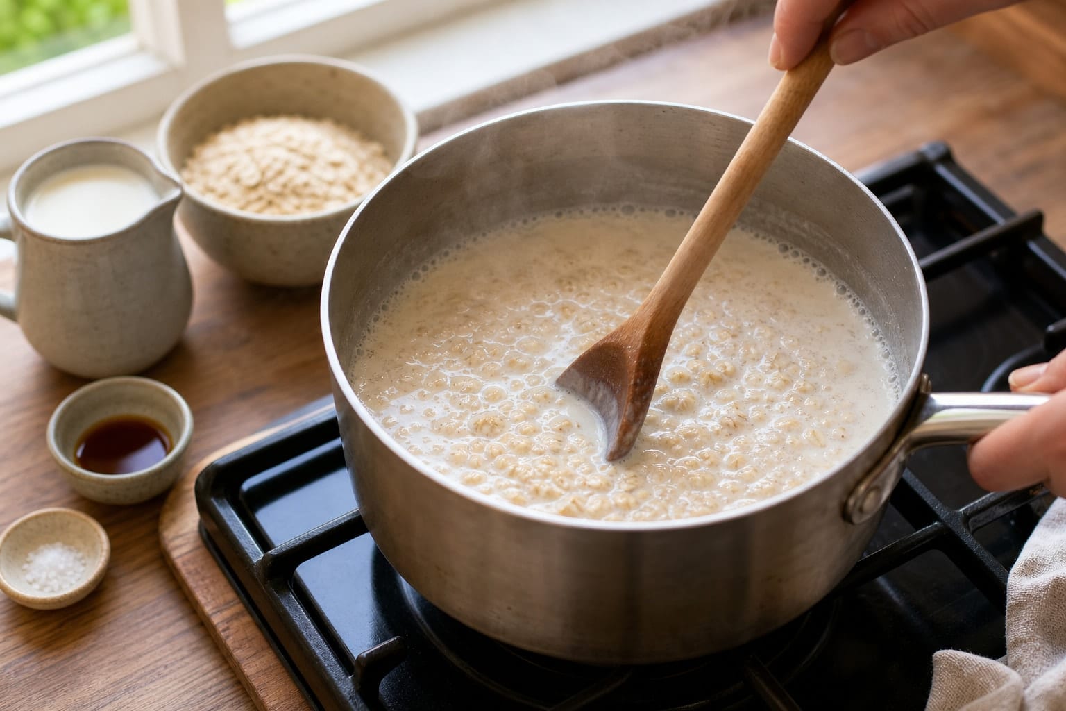 Raspberry Vanilla Pumpkin Seed Porridge cooking step 2: Simmer the oats.