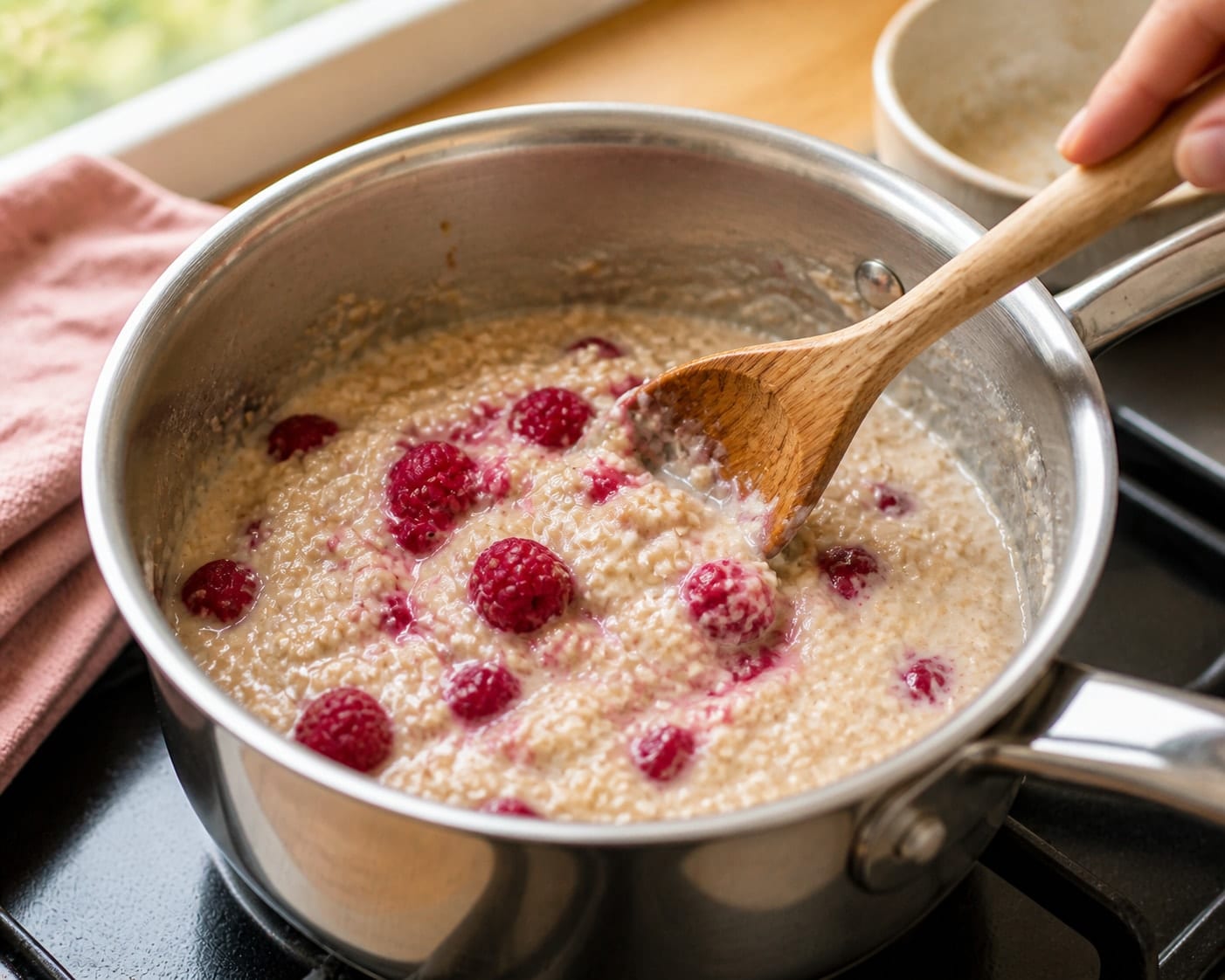 Raspberry Vanilla Pumpkin Seed Porridge cooking step 3: Warm the fruit.