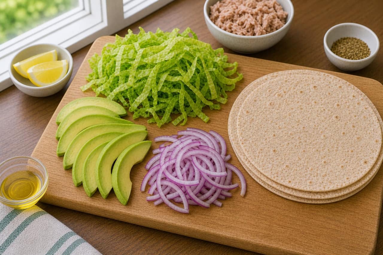 Tuna Avocado Lemon Wraps cooking step 1: Prepare the vegetables.