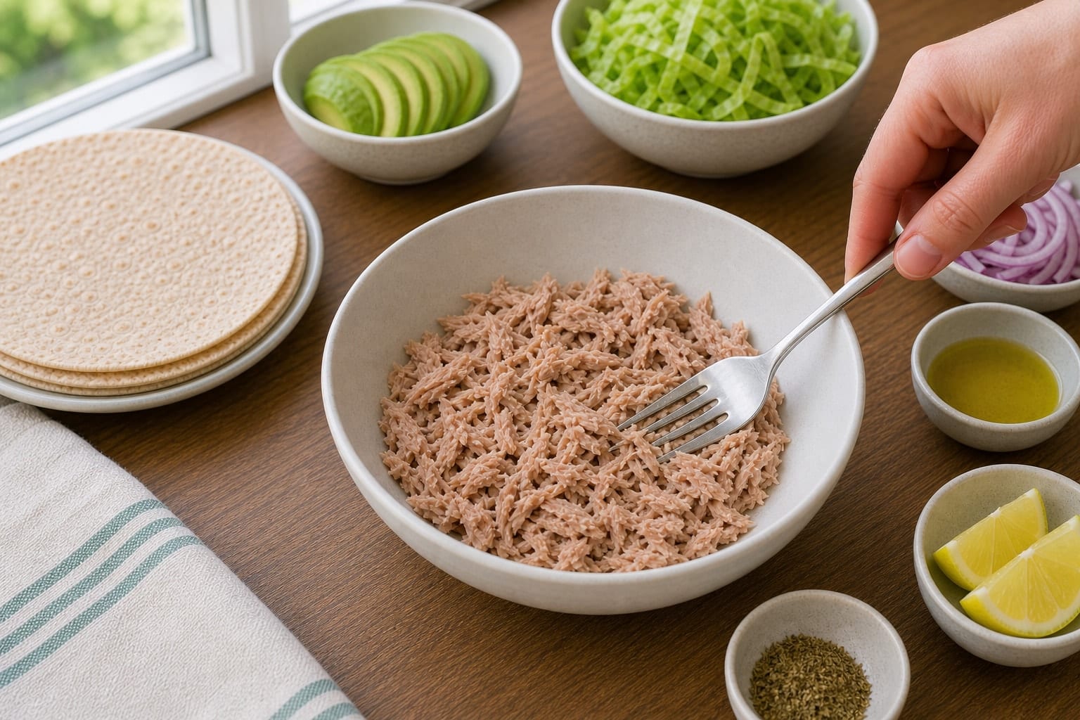 Tuna Avocado Lemon Wraps cooking step 2: Prepare the protein.