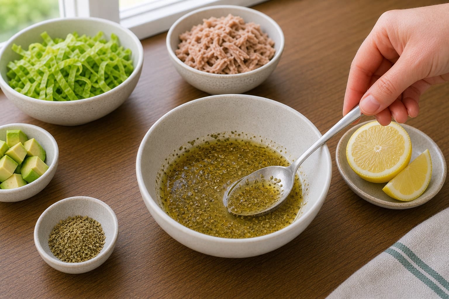 Tuna Avocado Lemon Wraps cooking step 3: Make the dressing.