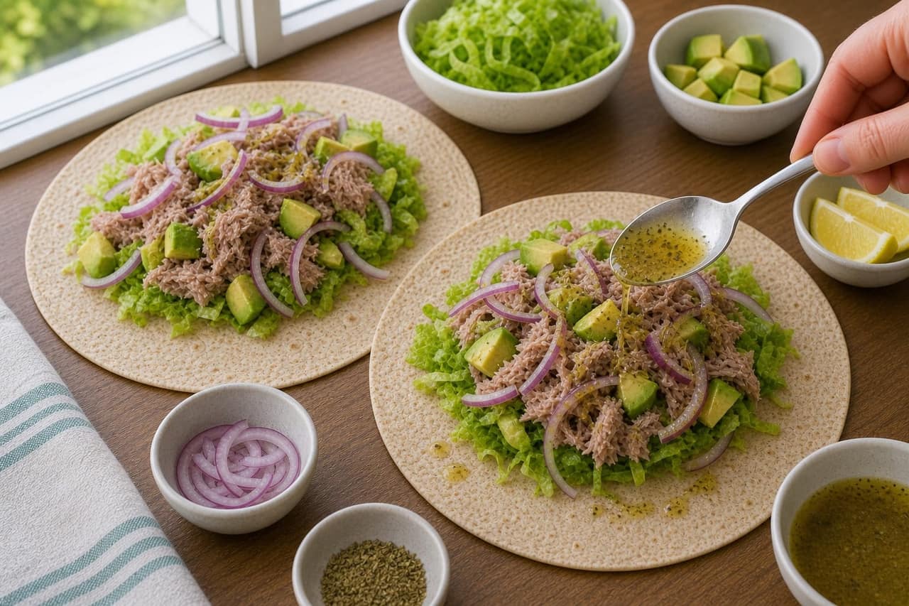 Tuna Avocado Lemon Wraps cooking step 4: Fill the wraps.