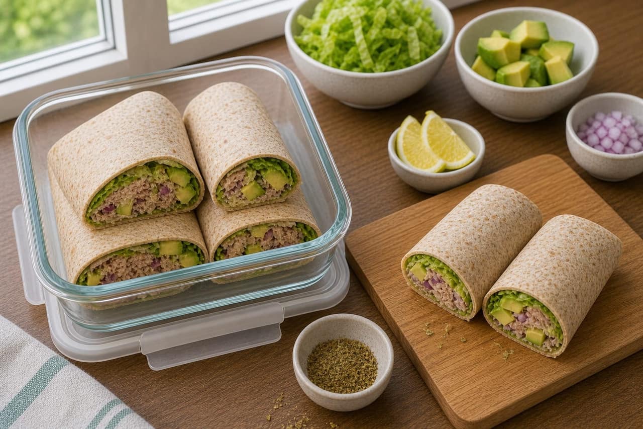 Tuna Avocado Lemon Wraps cooking step 5: Roll and pack.