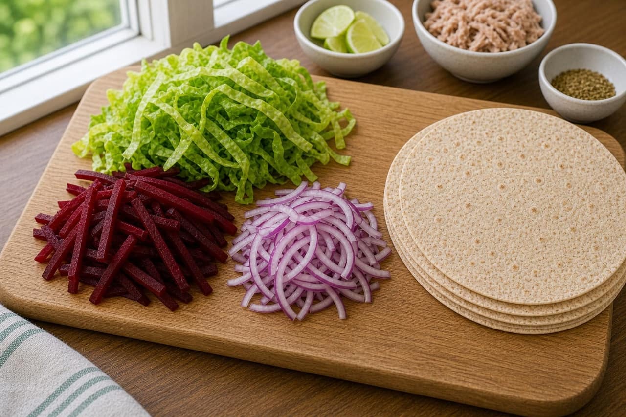 Tuna Beetroot Lime Wraps cooking step 1: Prepare the vegetables.
