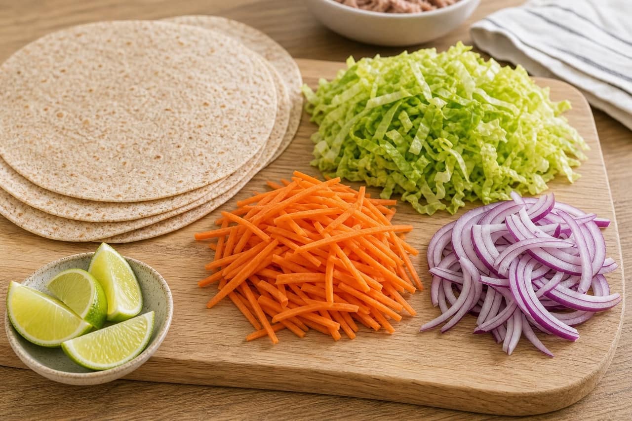 Tuna Carrot Lime Wraps cooking step 1: Prepare the vegetables.