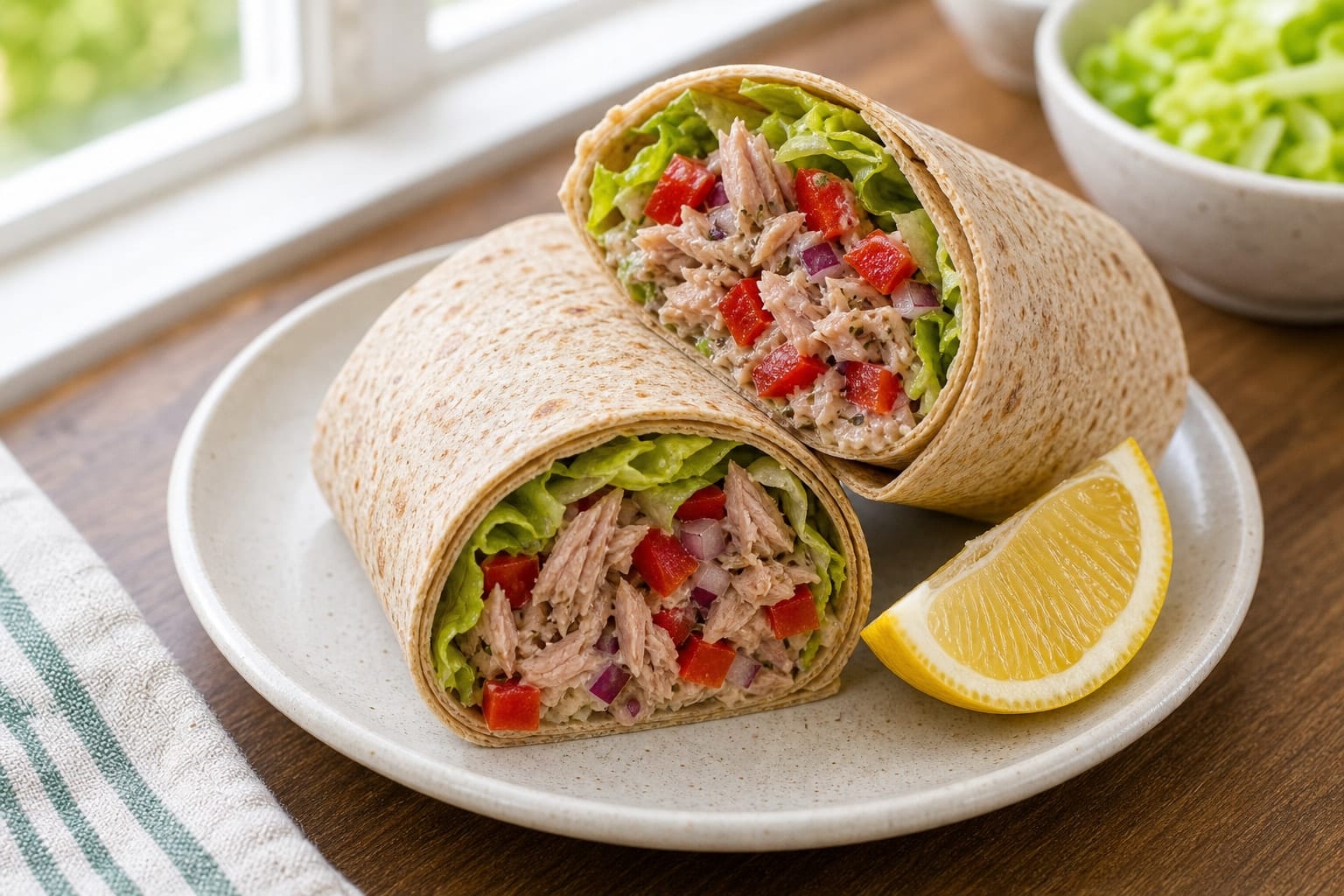 Tuna Pepper Lemon Wraps plated and ready to serve.