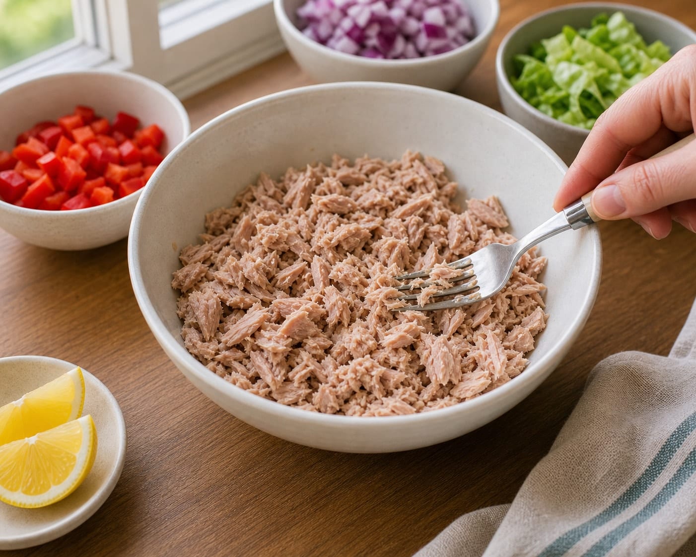 Tuna Pepper Lemon Wraps cooking step 2: Prepare the protein.