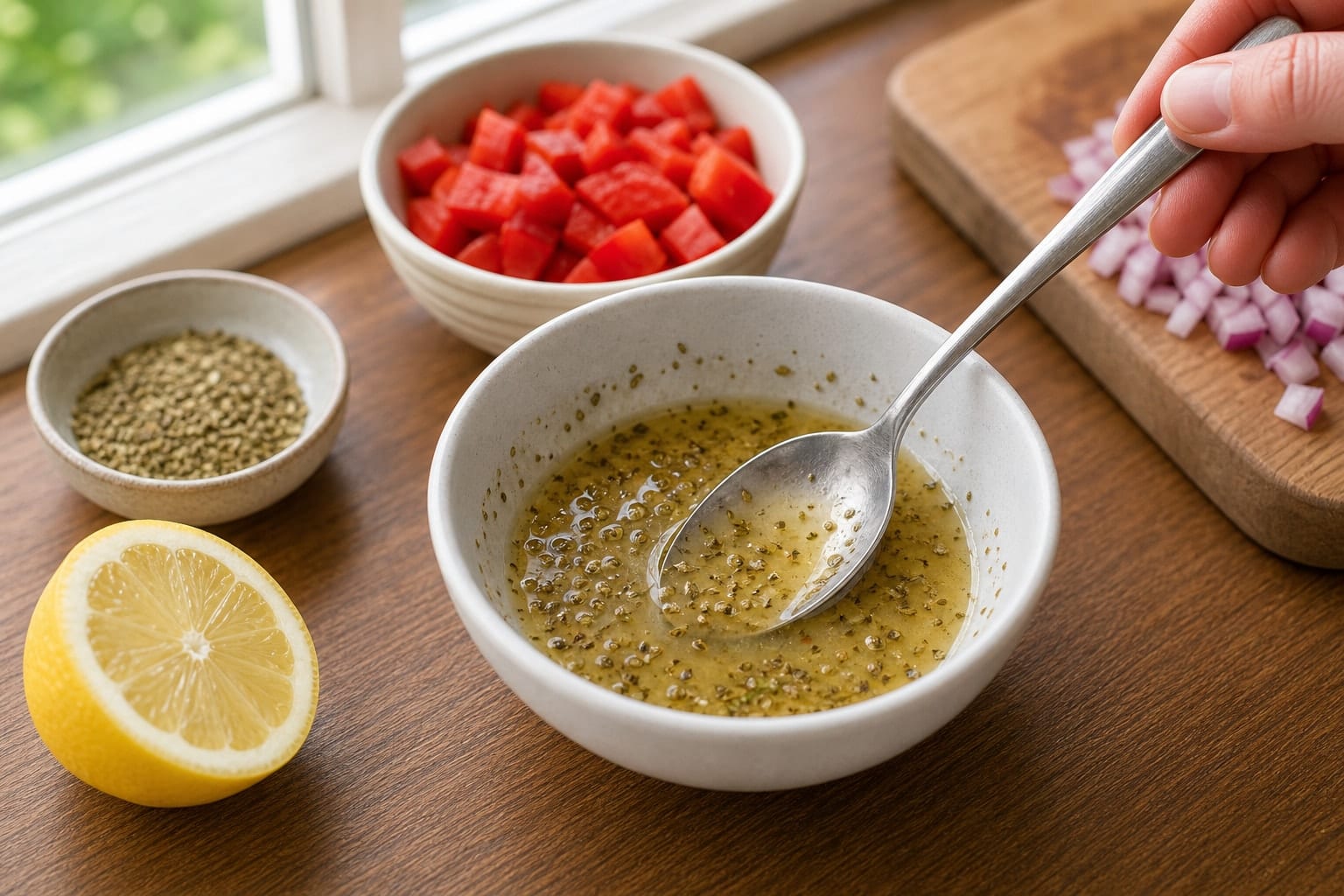 Tuna Pepper Lemon Wraps cooking step 3: Make the dressing.