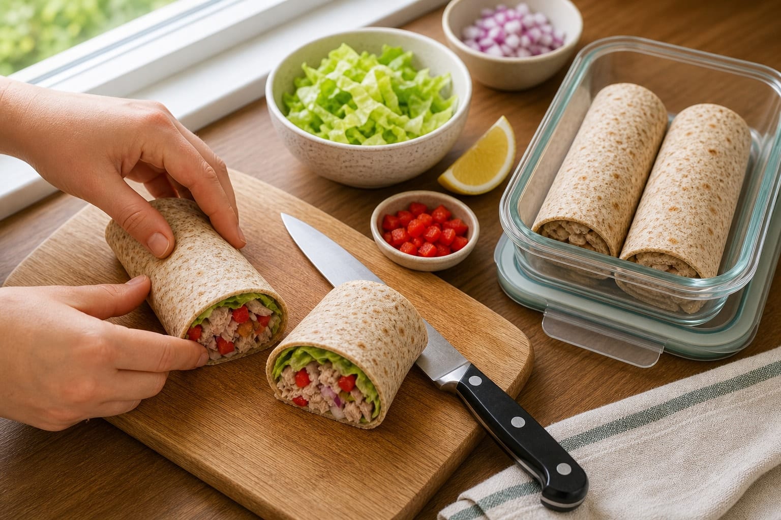 Tuna Pepper Lemon Wraps cooking step 5: Roll and pack.