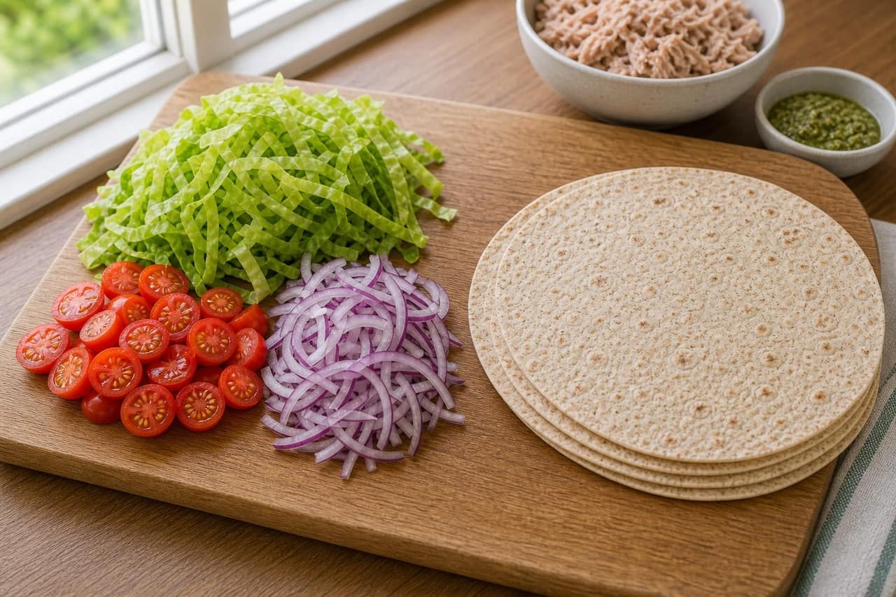 Tuna Tomato Pesto Wraps cooking step 1: Prepare the vegetables.