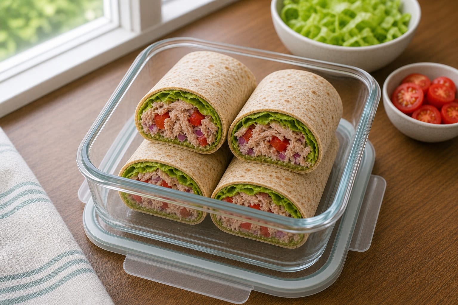 Tuna Tomato Pesto Wraps cooking step 5: Roll and pack.