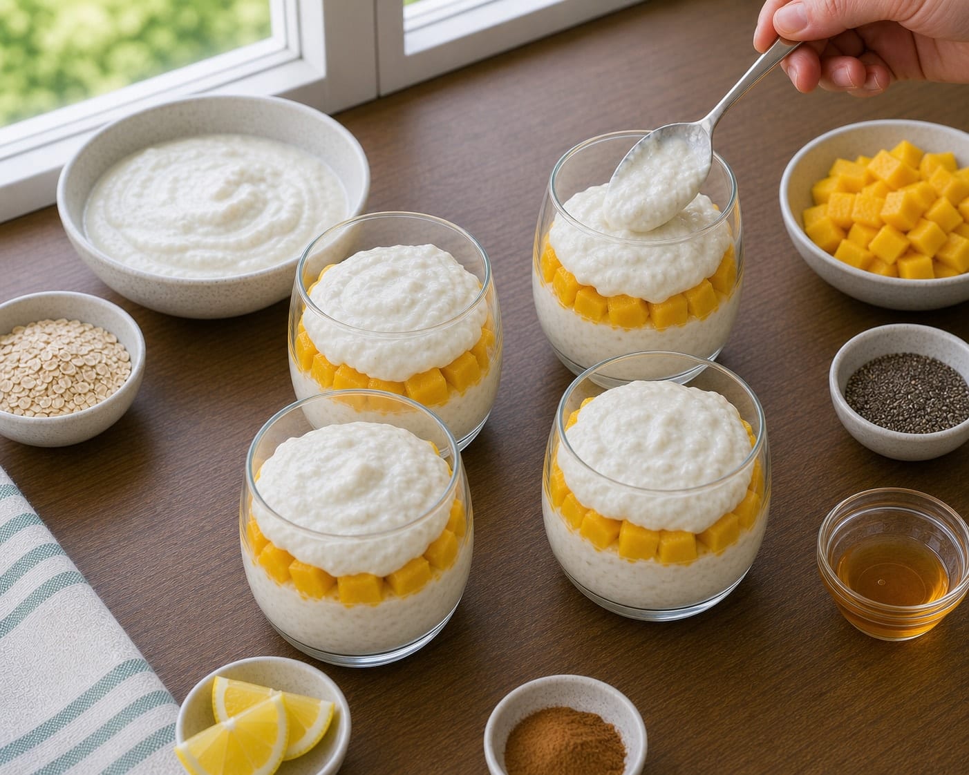 Mango Chia Yoghurt Pots cooking step 4: Layer the pots.